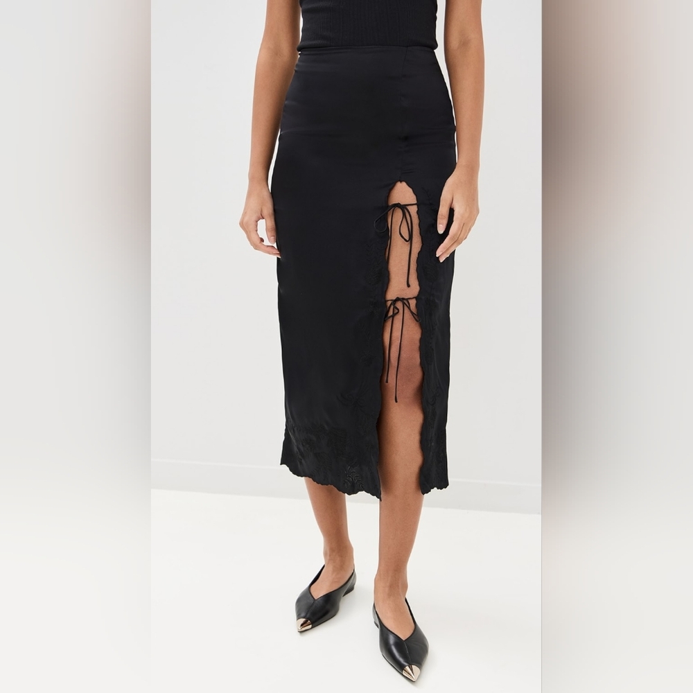 Reformation Black Mira Silk Embroidered Skirt - Picture 11 of 12